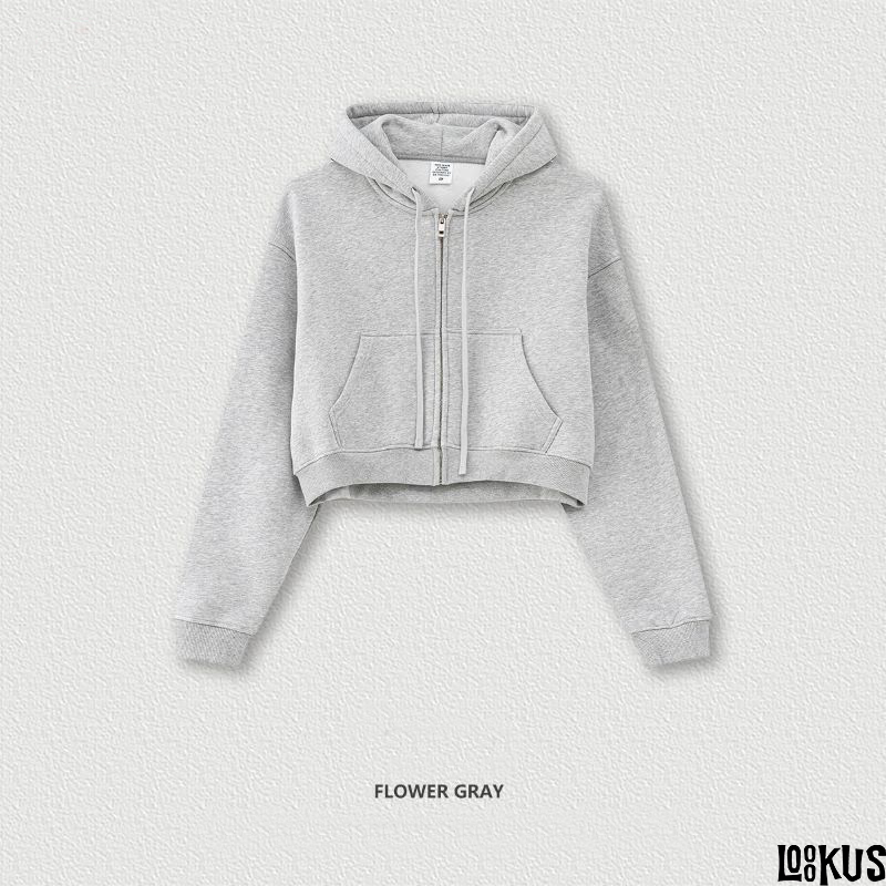 Loookus - Loose Fit Cropped Zip-Up Hoodie for Women