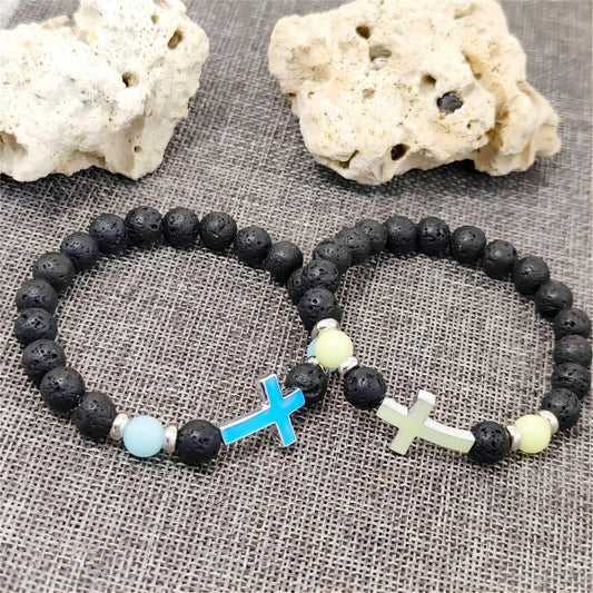 LoookUS - Lava Stone Glow-in-the-Dark Cross Bracelet
