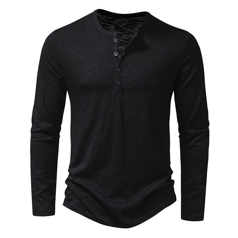 Loookus - Long Sleeve Polyester Buttons Henley Shirt