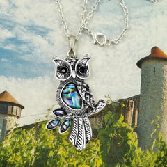 Loookus - Sterling Silver Abalone Jewellery Owl Pendant Necklace