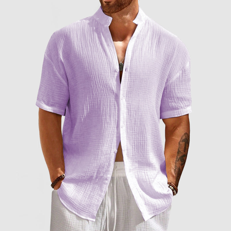 Loookus - Men's Casual Pleated Textured Short Sleeve Shirt