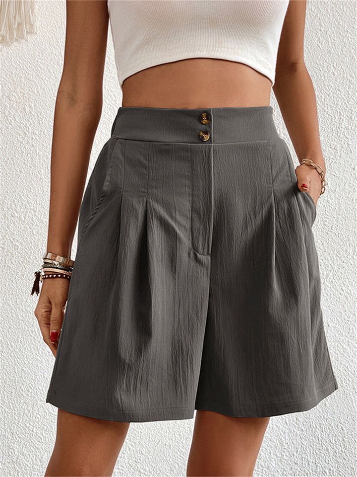 Loookus - Summer Women's New Solid Color High-waisted Shorts Loose Casual Shorts