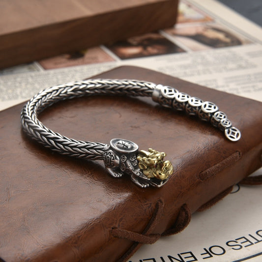 Loookus - 925 Silver Bracelet for Man Personality Woven