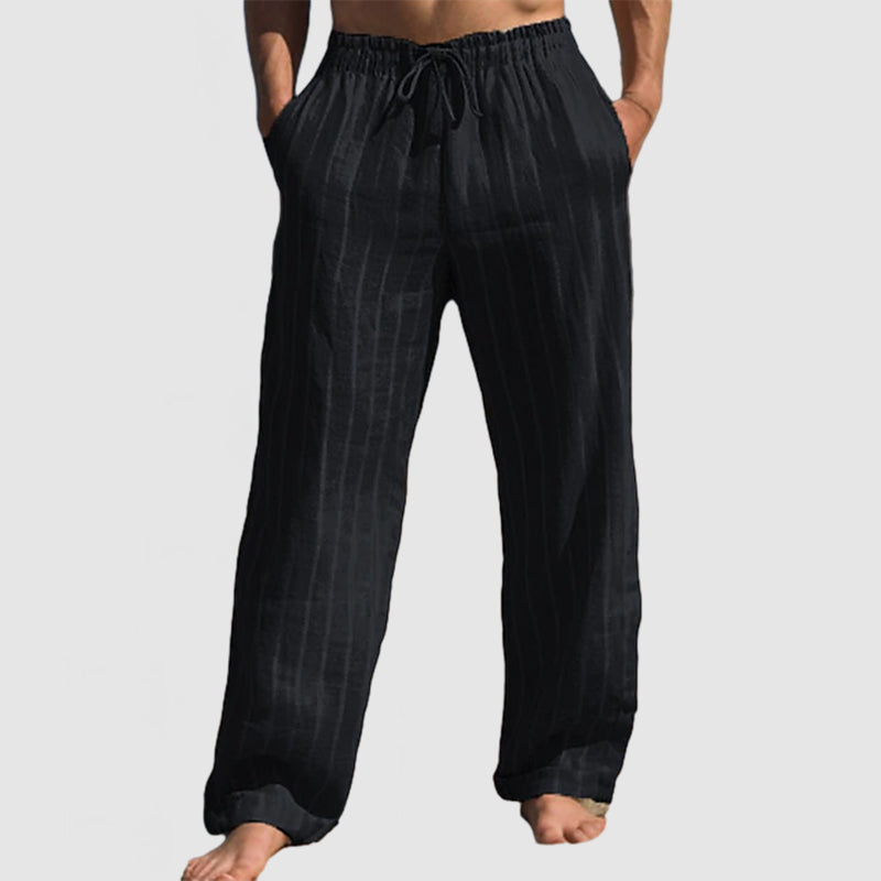 Loookus - Men's Summer Vacation Striped Cotton Linen Beach Trousers