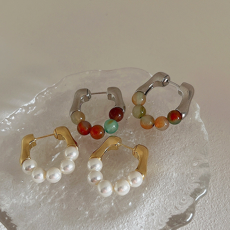 Loookus - Simple Natural Stone Pearl Earrings