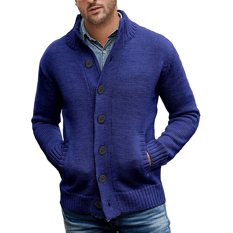 Loookus - Men's sweater cardigan pure color single breasted knit autumn and winter jacket coat