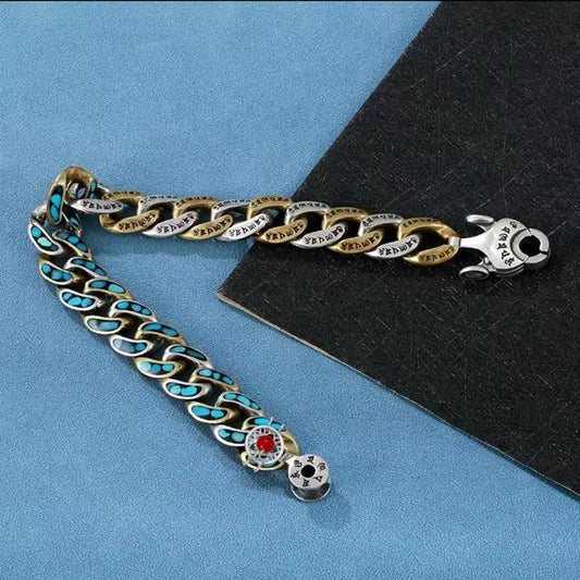 Loookus - 925 Silver Religious Vintage Gemstone Bracelet