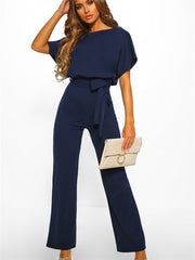 Loookus - Spring and Summer Fashion Lace-up Button Short-sleeved Women's Jumpsuit S M L XL 2XL 3XL