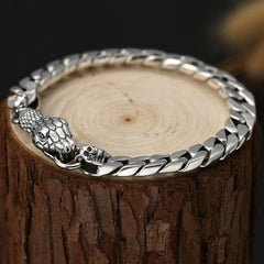 Loookus - 925 Silver Snake Head Buckle Bare Body Men's Bracelet