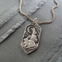 Loookus - Sterling Silver Rabbit Stamp Pendant Necklace