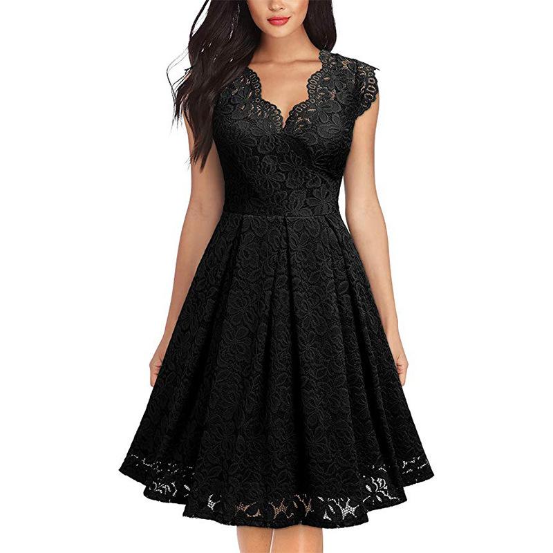 Loookus - Women's Retro Lace V-neck Sleeveless Dress