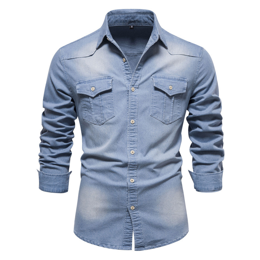 Loookus - Gentleman's Heavy Two Pockets Casual and Fashion Basic Denim Style Shirt