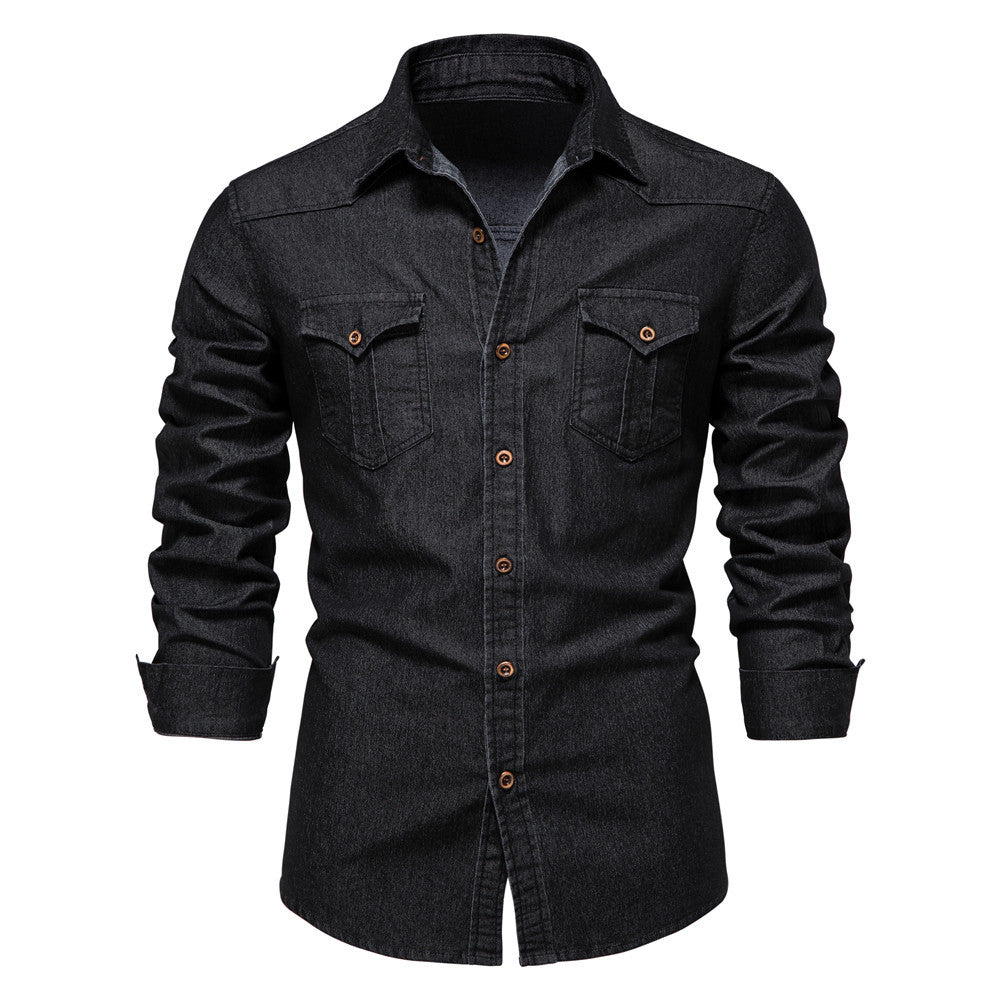 Loookus - Gentleman's Heavy Two Pockets Casual and Fashion Basic Denim Style Shirt