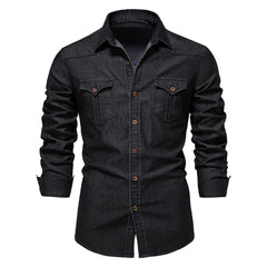 Loookus - Gentleman's Heavy Two Pockets Casual and Fashion Basic Denim Style Shirt