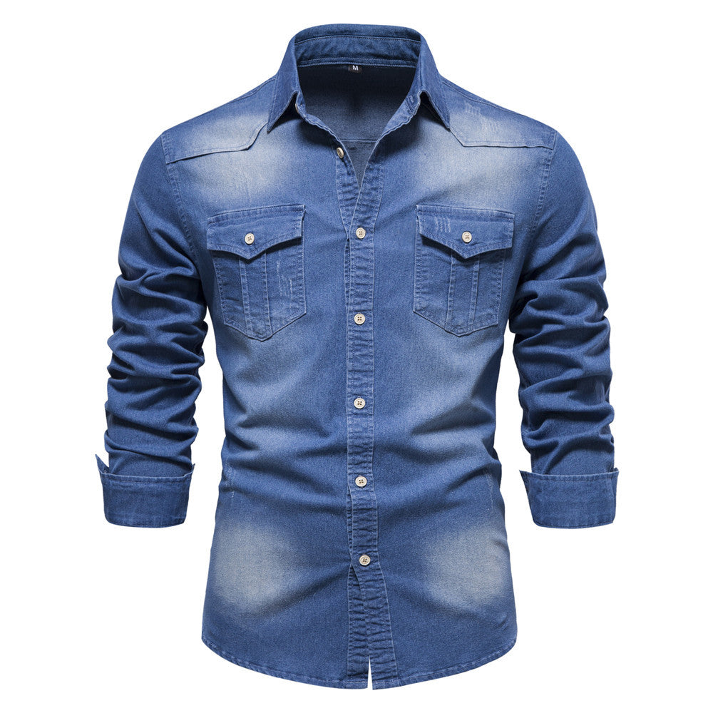 Loookus - Gentleman's Heavy Two Pockets Casual and Fashion Basic Denim Style Shirt