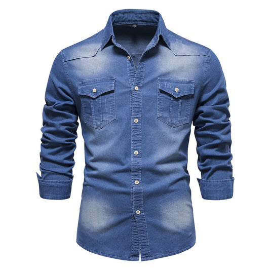Loookus - Gentleman's Heavy Two Pockets Casual and Fashion Basic Denim Style Shirt