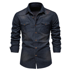 Loookus - Gentleman's Heavy Two Pockets Casual and Fashion Basic Denim Style Shirt