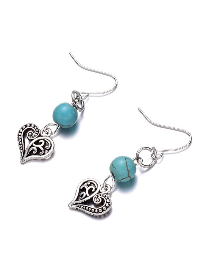 Loookus - Vintage Alloy Turquoise Love Earrings