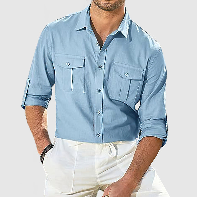 Loookus - Men's Cotton Linen Pocket Shirt