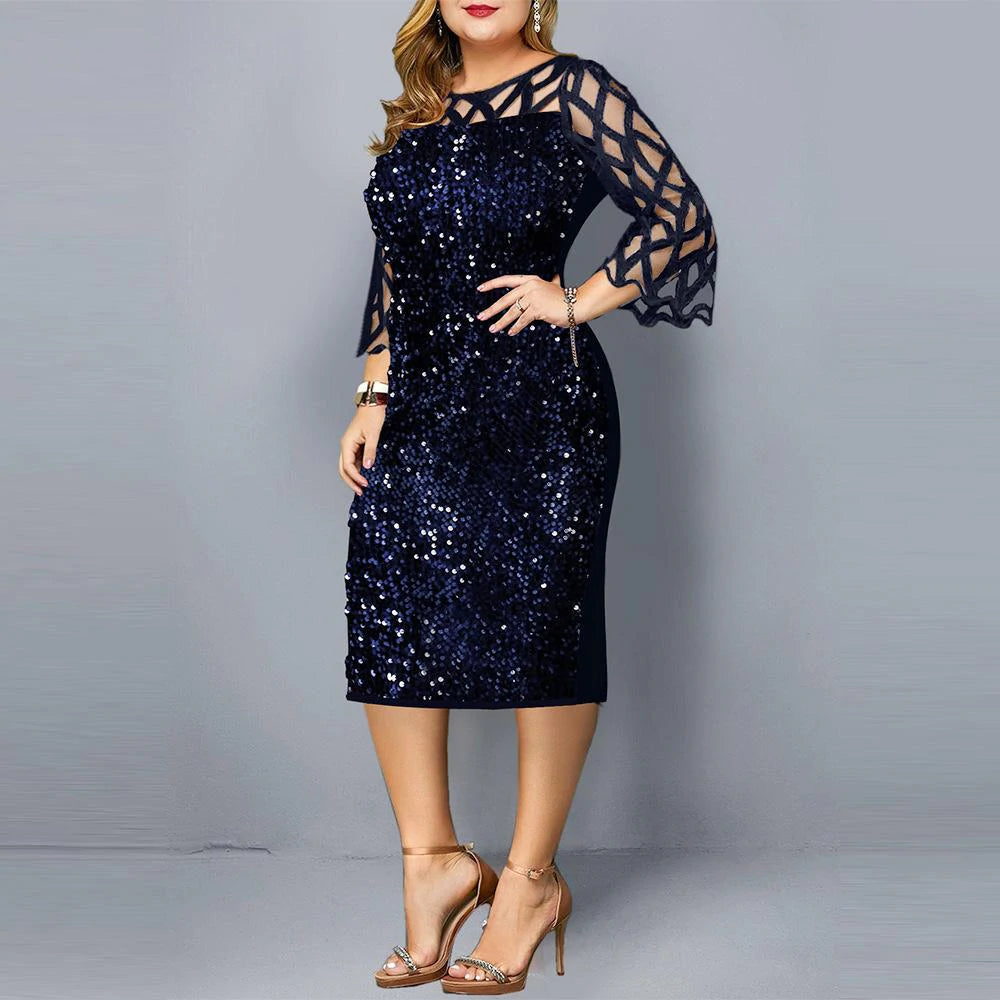 Loookus - Individualized Sequin Design Plus Size Women's Dress