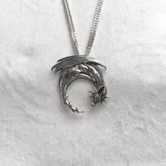 Loookus - 925 Silver Fantasy Dragon Wing Necklace