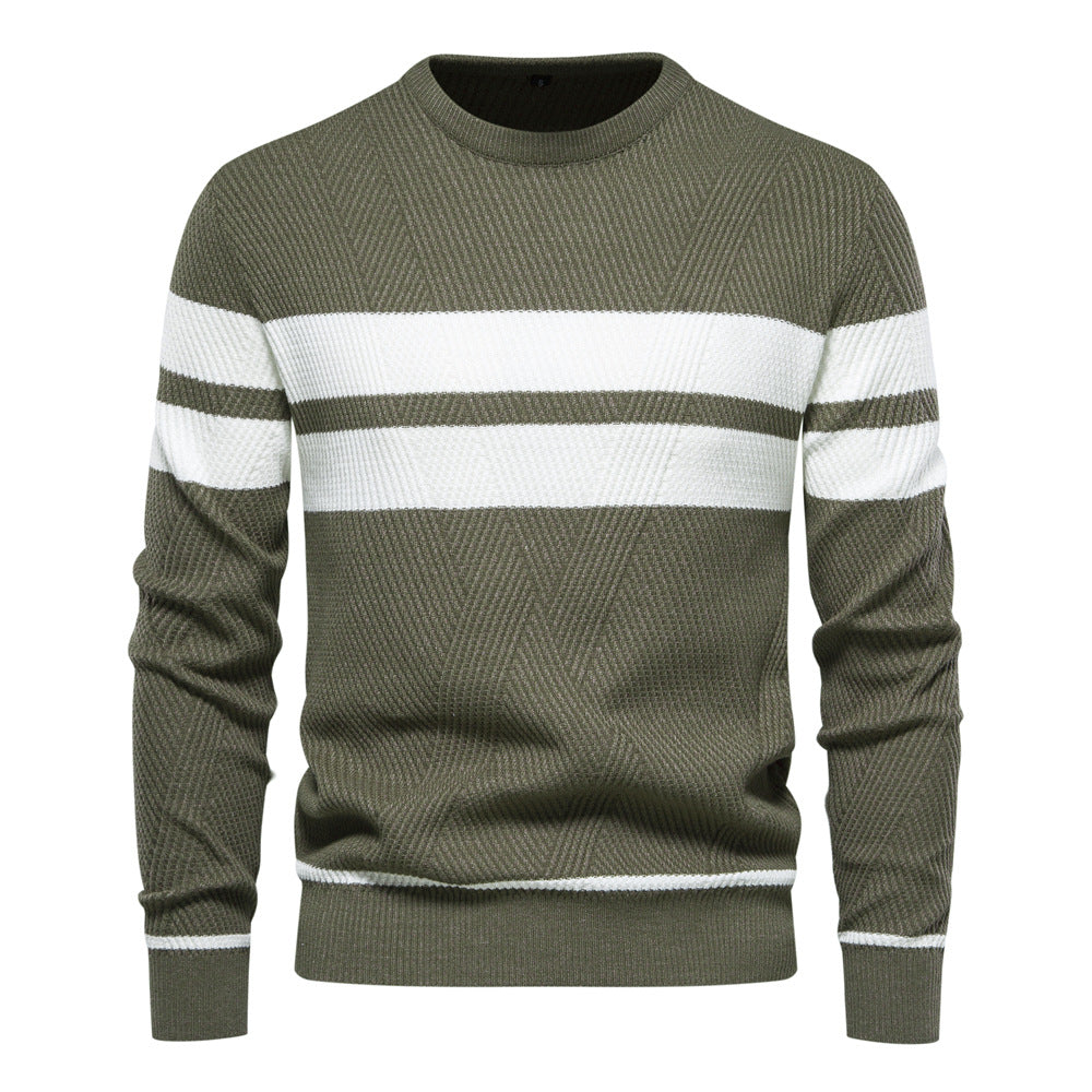 Loookus - New autumn and winter men's round-neck, long-sleeved slim fit knitted textureed sweater