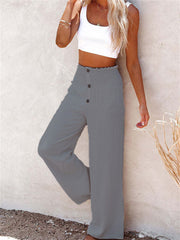 Loookus - Women's Spring and Summer New Women's Pants Solid Color Cotton and Linen Elastic Loose Casual Wide-legged Women's Pants