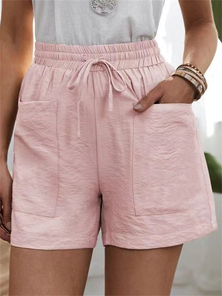 Loookus - Summer Women's New Loose Linen Casual Shorts Solid Color High Waist Wide Leg Pants