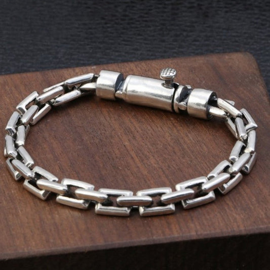 Loookus - 925 Silver Bracelet Male Couple Personality Trend Vintage O-Chain Pure Argentum Hand Jewelry