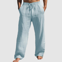 Loookus - Men's Summer Vacation Striped Cotton Linen Beach Trousers