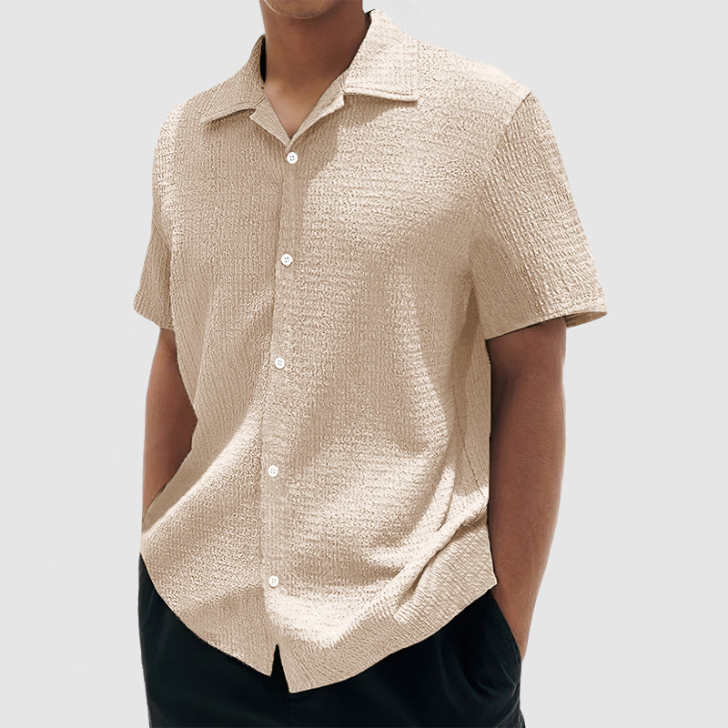 Loookus - Men's Everyday Casual Cotton Textured Short Sleeve Shirt