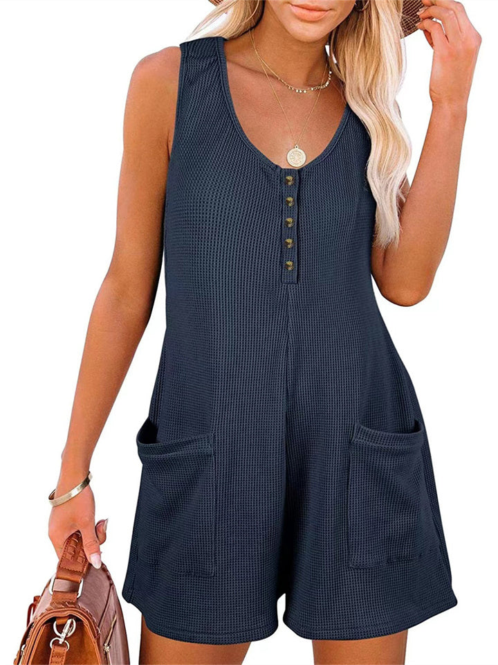 Loookus - Summer New Loose Type Temperament Commuter Women's Hot Casual Button Pocket Undershirt Mid-waist Jumpsuit