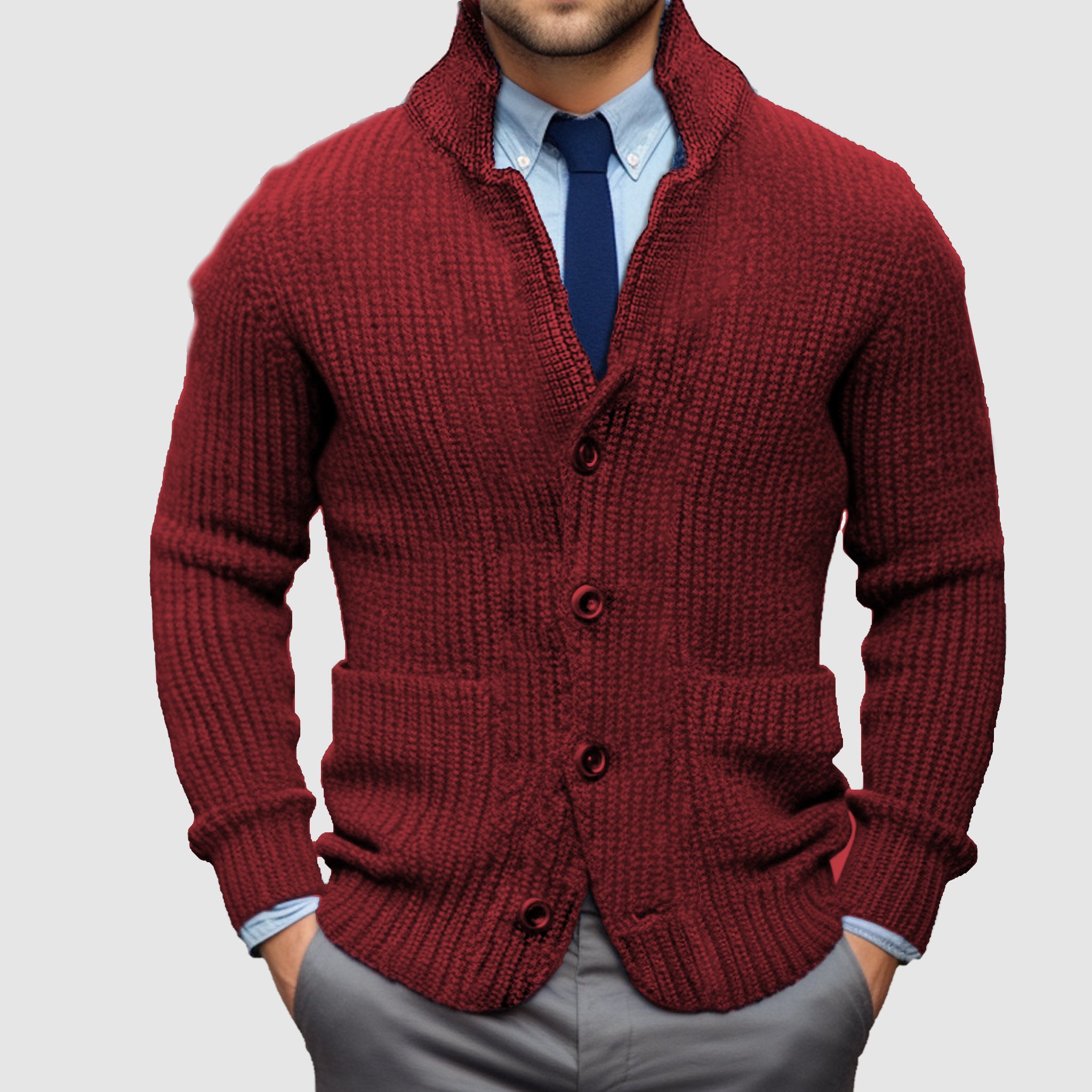 Loookus - Men's Long Sleeve Stand Collar Thickened Cardigan Warm Casual Jacket