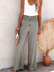 Loookus - Women's Spring and Summer New Women's Pants Solid Color Cotton and Linen Elastic Loose Casual Wide-legged Women's Pants