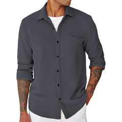 Loookus - Men's Lightweight Long Sleeve Textured Button Down Shirts Casual Jacket