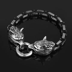 Loookus - S925 Classic Norse Vikings Wolf Head Bracelet