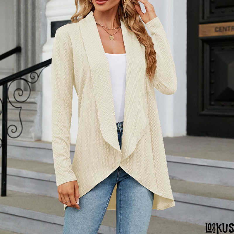 Loookus - Open Front Long Sleeve Cardigan