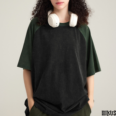 Loookus-Retro Raglan Washed Short-Sleeve T-shirt