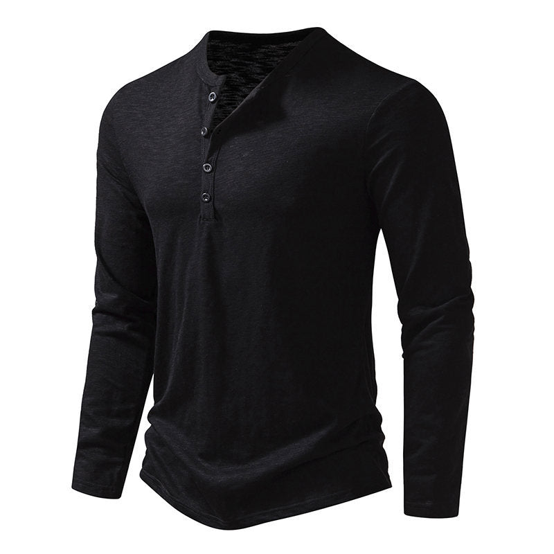 Loookus - Long Sleeve Polyester Buttons Henley Shirt