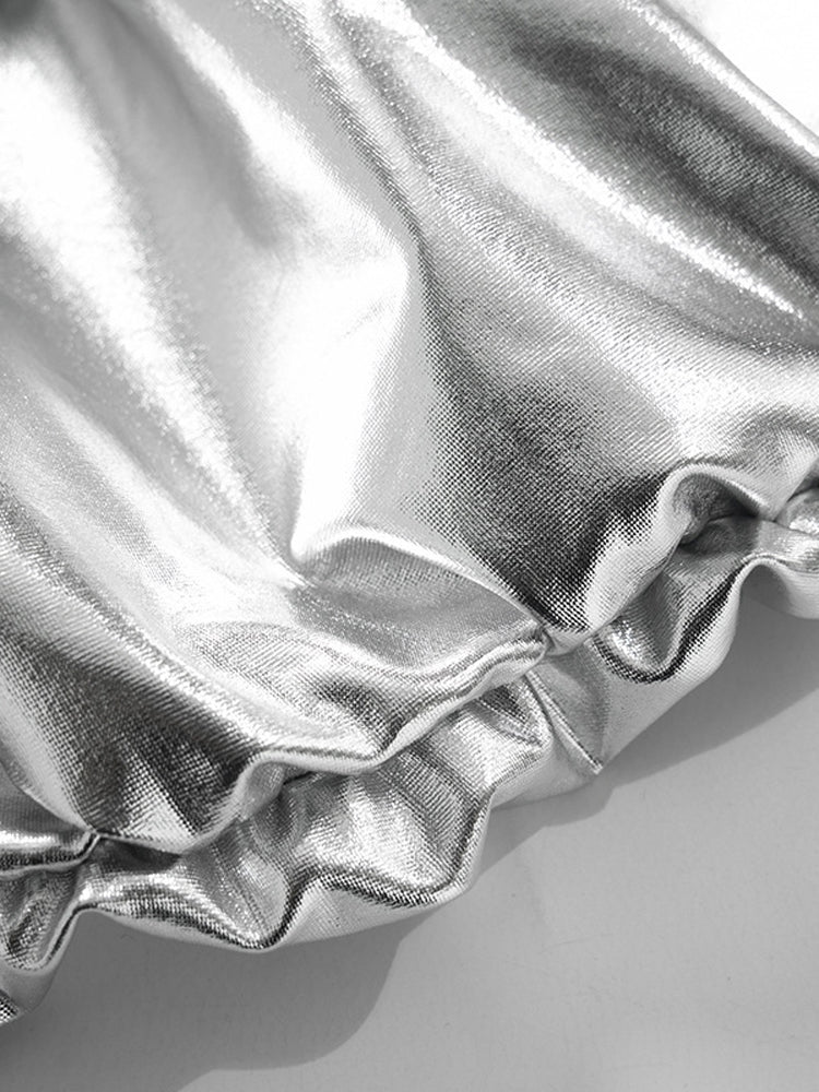 Loookus - Ruched Drawstring Metallic Pants