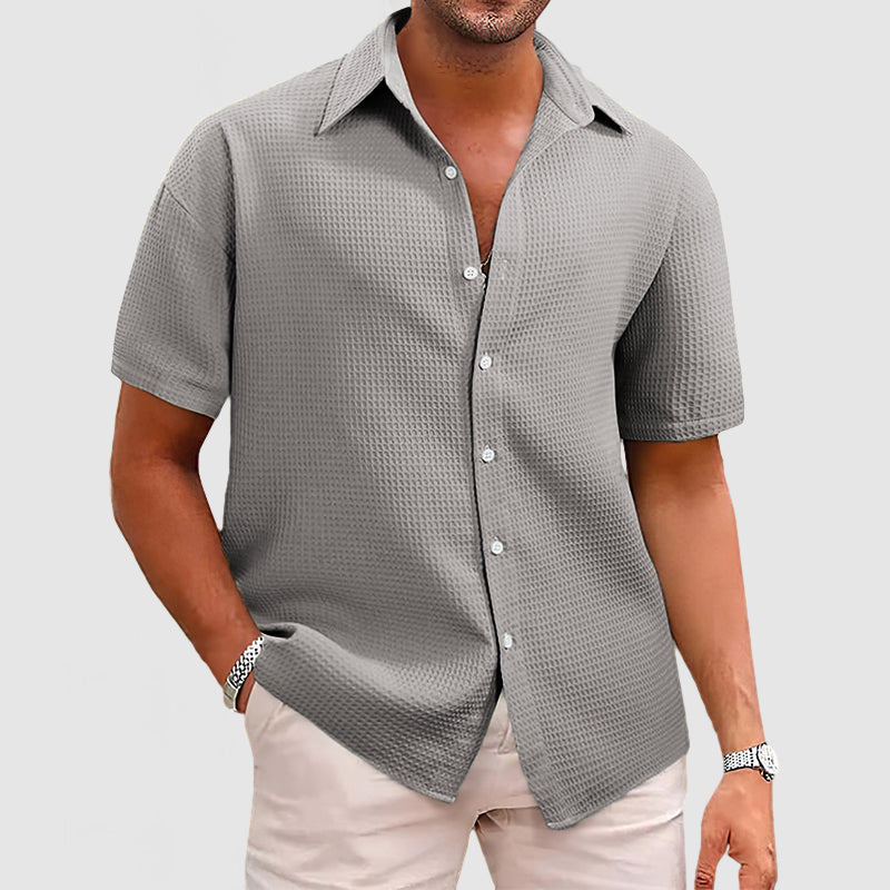 Loookus - Men's Casual Waffle Short Sleeve Shirt