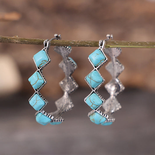 Loookus - Diamond Turquoise Ushaped Earrings