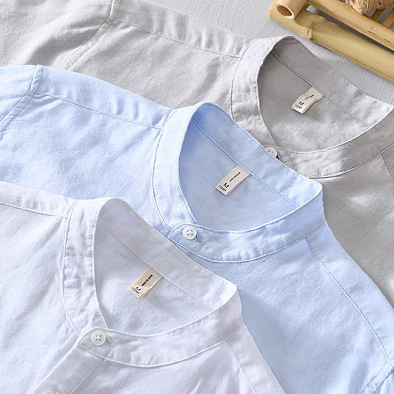 Loookus - Men's stand-collar cotton and linen thin shirt