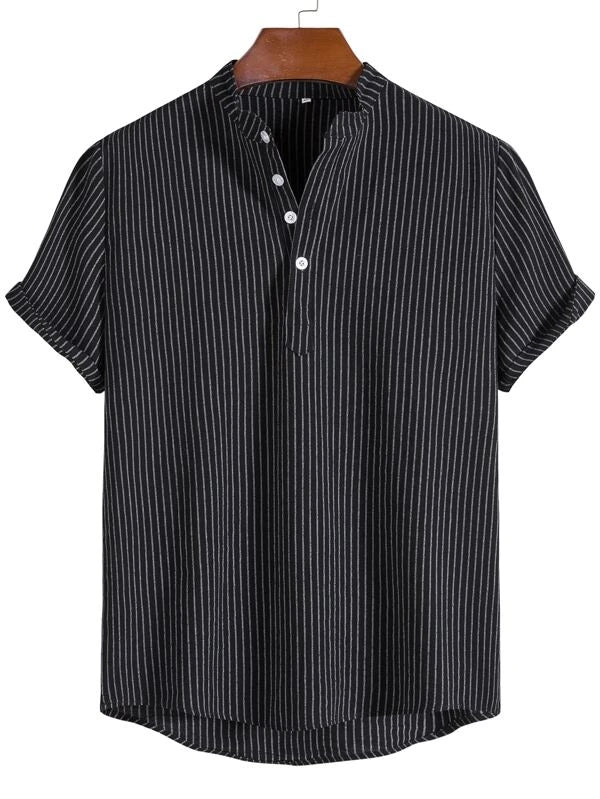 Loookus - Men Linen Striped Half Button Shirt