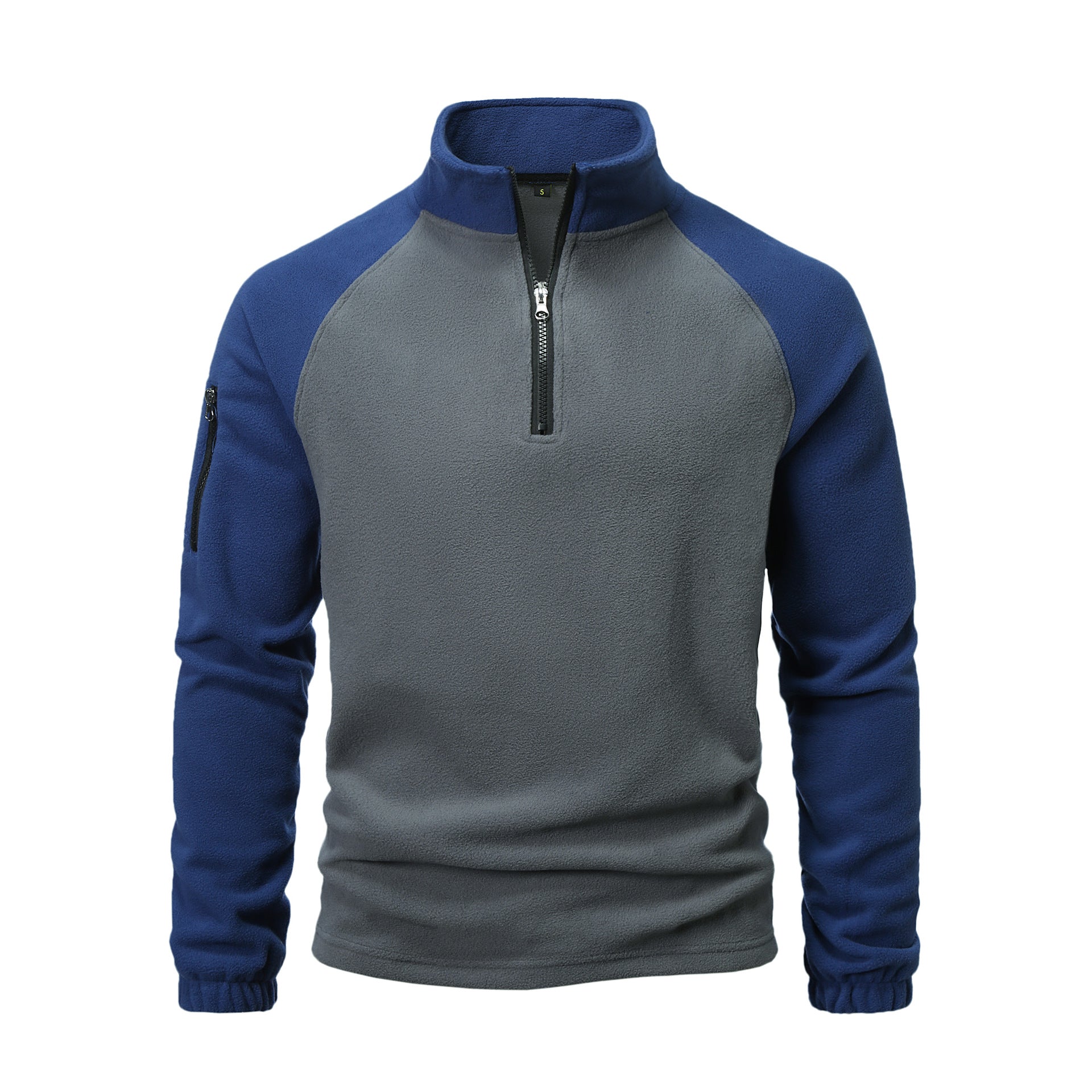 Loookus - Men's autumn and winter fashionable color matching half-zip long-sleeved hoodie with stand collar