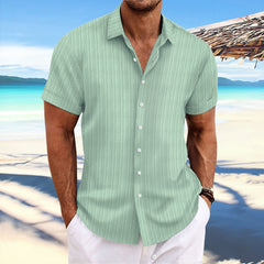 Loookus - Men's cotton and linen striped jacquard casual loose short-sleeved shirt