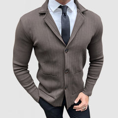 Loookus - Men's Elegant Lapel Long Sleeve Striped Knit Jacket