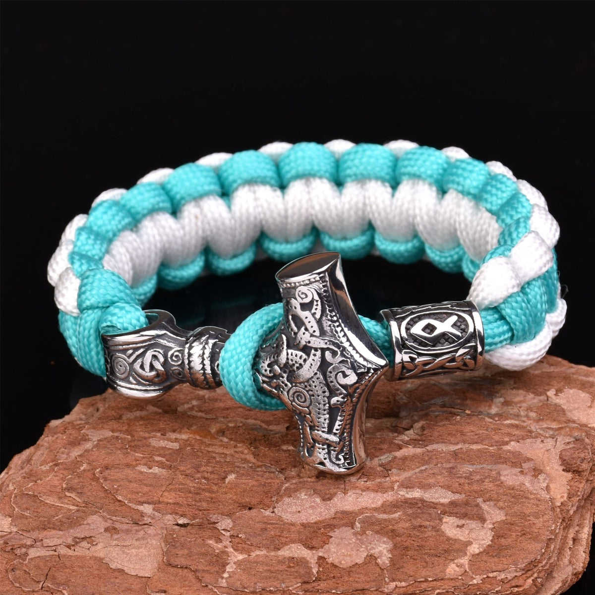 Viking Thor’s Hammer Paracord Bracelet – Blue & White