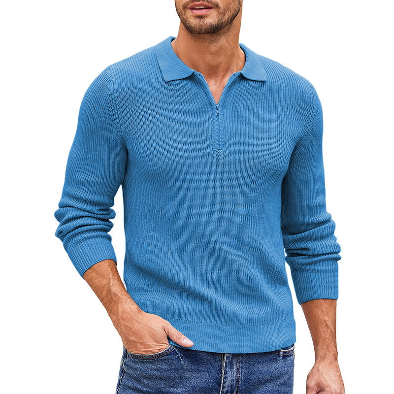 Loookus - Men's Zip Long Sleeve Casual Knit Polo Sweater