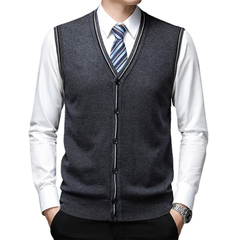 Loookus - Men's V-neck Vest Knitted Cardigan Cashmere Vest